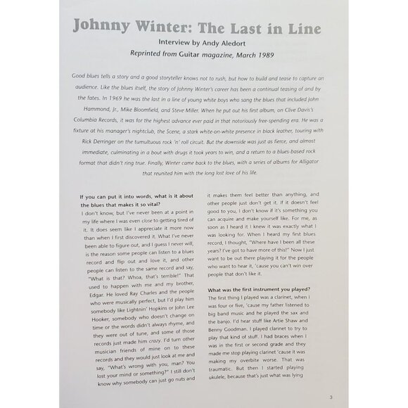 Johnny Winter The Best Of Vocal Guitar Tab Sheet Music Book s5 - Picture 2 of 5